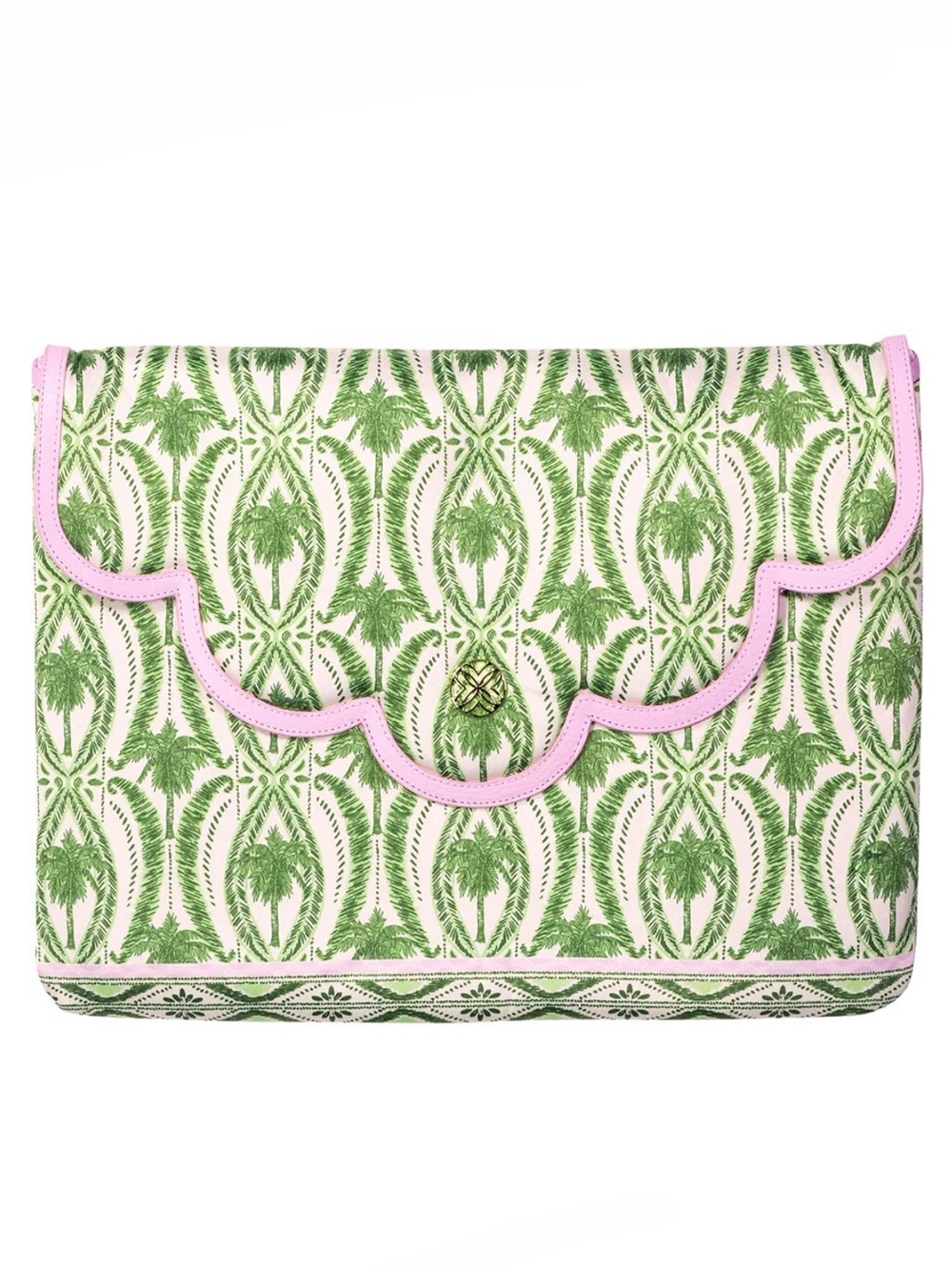New Lilly Pulitzer Green Palm Print Scalloped Laptop Sleeve & Pouch Bag & Pink